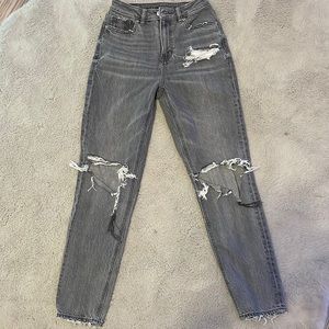 American eagle high waisted jeans, grey, ripped, mom jeans